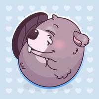 personagem de desenho animado bonito castor kawaii. adorável e engraçado animal dormindo enrolado, abraçando o adesivo de cauda isolada, patch. Emoji anime bebê menino castor em fundo azul vetor