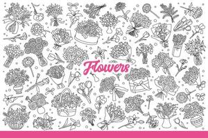 perfumado flores coletado dentro buquês para presentes para mulheres ou casa decoração. mão desenhado doodle. vetor