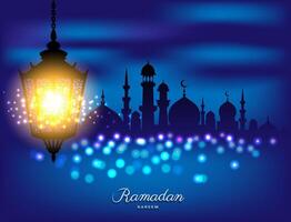 lindo brilhante luminária com mesquita para Ramadã do islamismo vetor