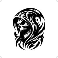 sombrio ceifeira dentro moderno tribal tatuagem, abstrato linha arte do Horror personagem, minimalista contorno. vetor