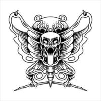 ilustração vetorial de tatuagem de caveira de borboleta design de camiseta vetor