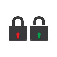 ícone do conceito de cadeado digital com fechadura vermelha trancada e aberto com fechadura verde vetor