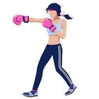 jovem de luvas de boxe cor de rosa. ilustração de boxe feminino, esportes e estilo de vida saudável. vetor