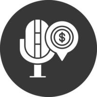 finança podcast glifo invertido ícone vetor