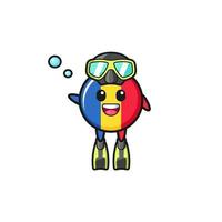 o personagem de desenho animado do mergulhador da bandeira da Romênia vetor