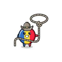 o cowboy da bandeira da Romênia com corda de laço vetor