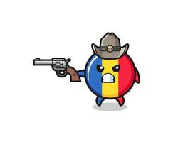 o cowboy da bandeira da Romênia atirando com uma arma vetor