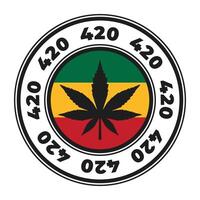 cannabis 420 volta carimbo, adesivo, placa com rasta bandeira ilustração vetor