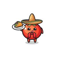 mascote do chef mexicano de tomates segurando um taco vetor