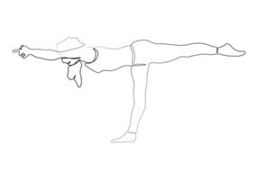 1 contínuo linha desenhando do mulher praticando ioga ginástica conceito pró ilustração vetor