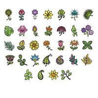 ampla cor conjunto do decorativo flores e plantas, mão desenhado ilustração vetor