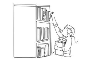 contínuo 1 linha desenhando biblioteca conceito. rabisco ilustração. vetor