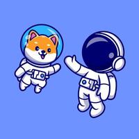 fofa astronauta vôo com Shiba inu cachorro astronauta desenho animado vetor