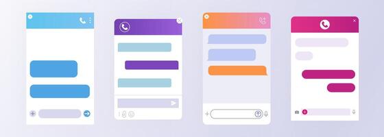 plano conjunto do bate-papo robô diálogo janelas para cliente apoiar. Aparecer conectados janela para Socorro a do utilizador. ai Serviços para comunicação dentro a Móvel Smartphone aplicativo, local na rede Internet. virtual assistente robô layouts. vetor