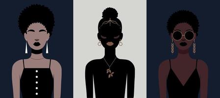 moda africano Preto mulher pop arte poster minimalista pintura pastel cor conjunto plano vetor