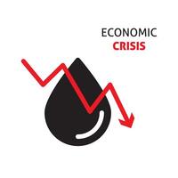 óleo com vermelho ziguezague queda tendência do barril preço, diminuir do ganho e global economia, crise. vetor