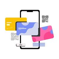 Smartphone e bancário cartão, célula telefone, Móvel pagamentos, conectados banco aplicativo isométrico ilustração. moderno criativo Projeto ilustração vetor