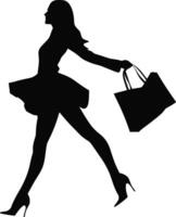 exclusivo compras e inigualável estilo luxuoso mundo do moda, beleza, e prazer, ilustrado com uma mulher silhueta vetor