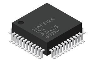 microchip computador eletrônico componente. microchip ícone. isométrico microchip. computador processador tecnologia. micro processador. ilustração vetor