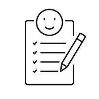 documento com positivo emoticon linha ícone. feliz cliente, cliente satisfação linear pictograma. acordo confirmação esboço símbolo. Boa escolha placa. editável AVC. isolado ilustração vetor