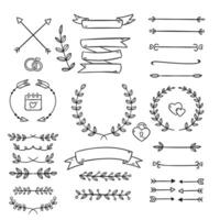 decorativo divisores. coração, linha, redemoinho, seta elementos para decoração. caligráfico florescer enfeites. vintage mão desenhado fronteira conjunto para cumprimento e convite cartões, certificados vetor