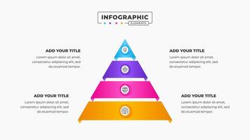 o negócio pirâmide infográfico apresentação Projeto modelo com 4 passos ou opções vetor