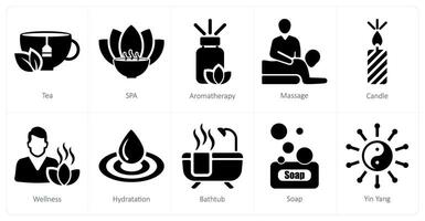 uma conjunto do 10 beleza e spa ícones Como chá, spa, aromaterapia vetor
