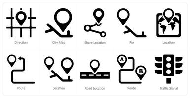 uma conjunto do 10 navegação ícones Como direção, cidade mapa, compartilhar localização vetor