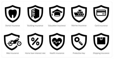 uma conjunto do 10 seguro ícones Como dental seguro, construção seguro, Educação seguro vetor