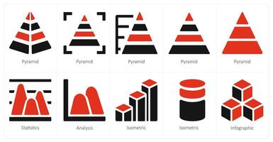 uma conjunto do 10 diagrama e relatórios e relatórios ícones Como pirâmide, Estatisticas, análise vetor