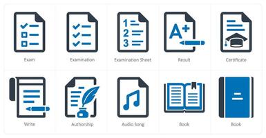 uma conjunto do 10 escola e Educação ícones Como exame, exame, exame Folha vetor