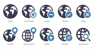 uma conjunto do 10 navegação ícones Como global, mapa configurações, localização vetor