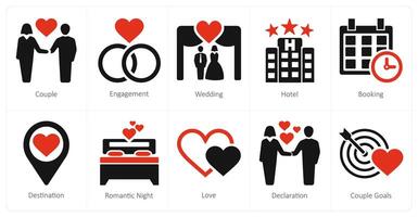 uma conjunto do 10 lua de mel ícones Como casal, noivado, Casamento vetor