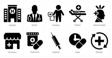 uma conjunto do 10 saúde checar ícones Como hospital, doutor, checar vetor