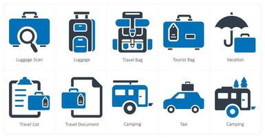uma conjunto do 10 viagem e período de férias ícones Como bagagem Varredura, bagagem, viagem saco vetor