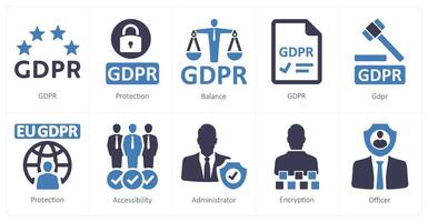 uma conjunto do 10 gdpr ícones Como RGPD, proteção, Saldo vetor