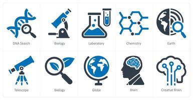 uma conjunto do 10 escola e Educação ícones Como dna procurar, biologia, laboratório vetor