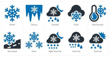 uma conjunto do 10 clima ícones Como inverno, frio gelo, queda de neve vetor