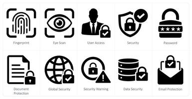 uma conjunto do 10 cyber segurança ícones Como impressão digital, olho Varredura, do utilizador Acesso vetor