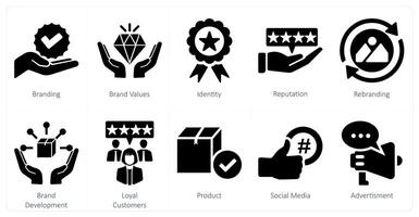 uma conjunto do 10 branding ícones Como marca, marca valores, identidade vetor