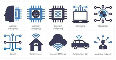 uma conjunto do 10 misturar ícones Como artificial inteligência, quantum Informática, Informática, blockchain vetor