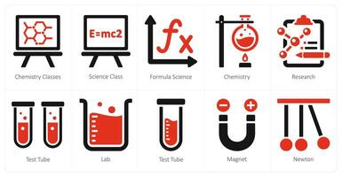 uma conjunto do 10 Ciência e experimentar e experimentar ícones Como química Aulas, apresentação, Fórmula ciência e experimento vetor