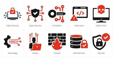 uma conjunto do 10 cyber segurança ícones Como cyber segurança, criptografia, código questão vetor