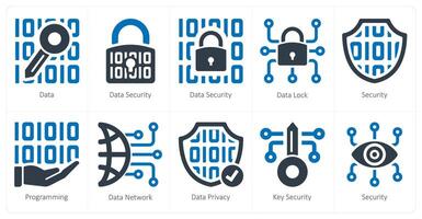 uma conjunto do 10 segurança ícones Como dados, dados segurança, dados trava vetor