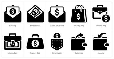 uma conjunto do 10 finança ícones Como bancário, o email fundos, salário envelope, vetor