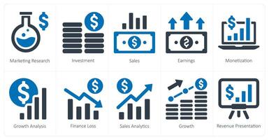 uma conjunto do 10 finança ícones Como marketing pesquisar, investimento, vendas vetor