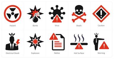 uma conjunto do 10 perigo Perigo ícones Como perigo, bombear, vírus, morte vetor