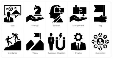 uma conjunto do 10 Liderança ícones Como meta, estratégia, solução, gestão vetor