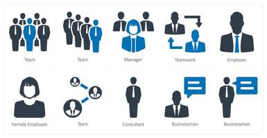 uma conjunto do 10 recursos Humanos ícones Como equipe, gerente, trabalho em equipe vetor