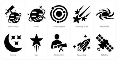 uma conjunto do 10 astronomia ícones Como astronomia, planeta, solar sistema vetor